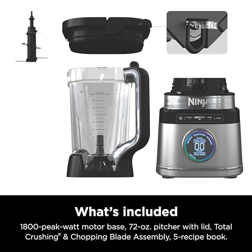 Licuadora Ninja Negro Plateado Detect Power Pro con Tecnología BlendSense 72 Oz 1800 Watts para Smoothies y Bebidas Congeladas