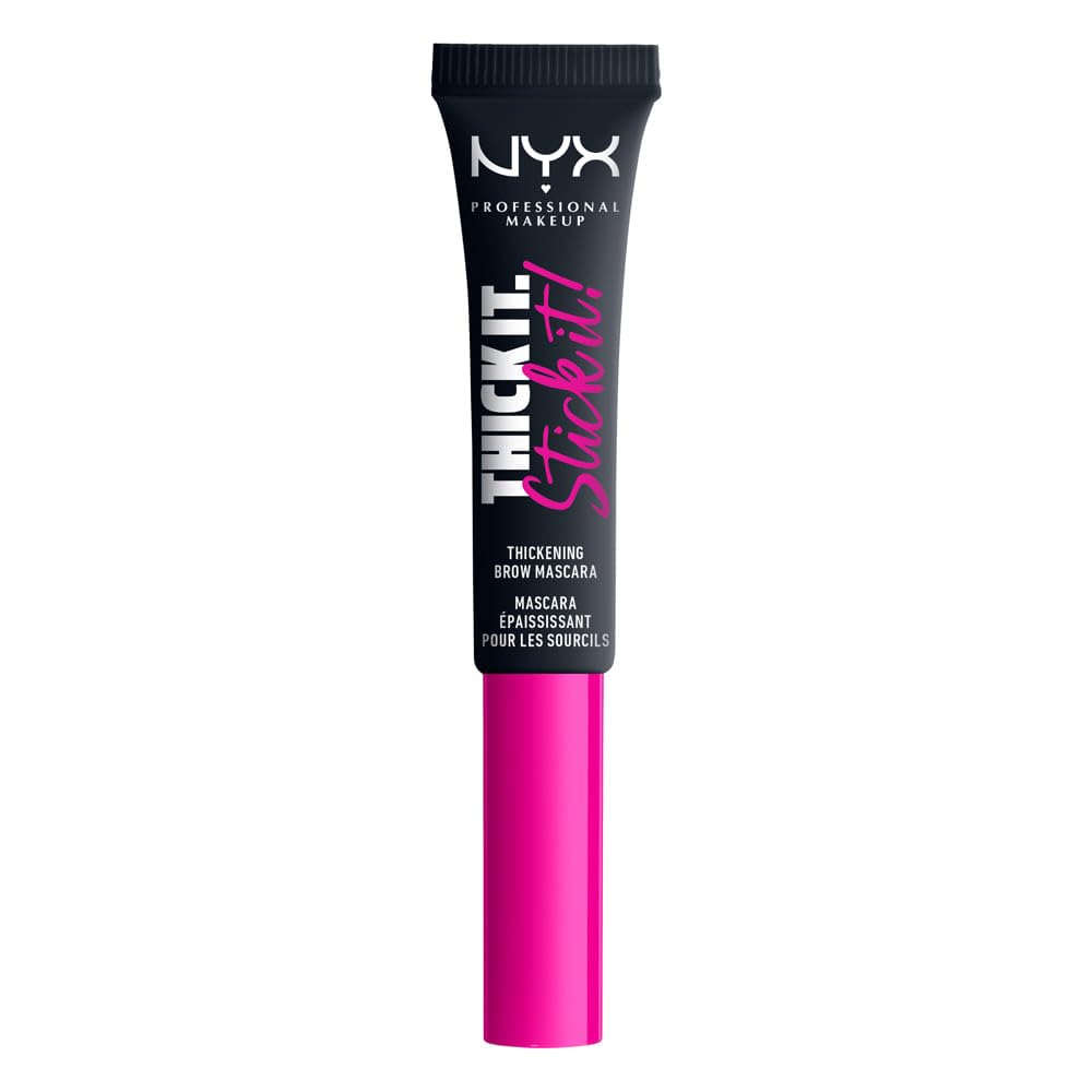 NYX Professional Makeup, Thick It Stick It! Gel de cejas con color, 7ml. Tono: Black. Mascara de cejas con microfibras que rellena, da volumen y fija las cejas hasta por 16 horas. Fórmula vegana.