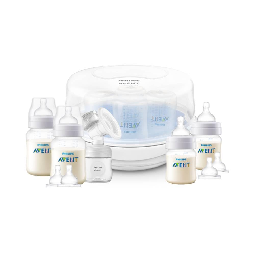 Philips Avent 6704440 Set Primeros Comienzos Anti-colic incluye esterilizador, extractor leche manual y 3 biberones anti cólicos