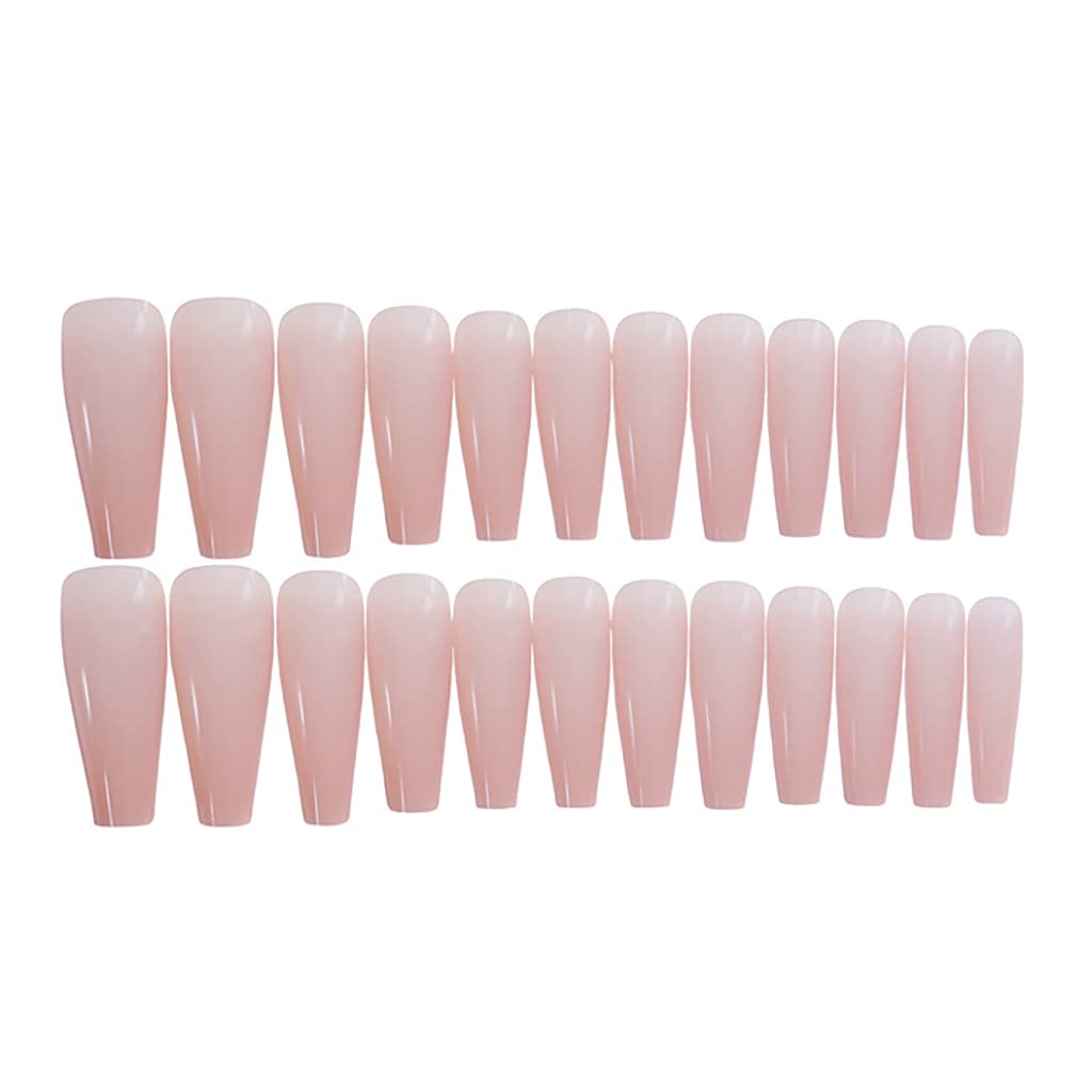RikView Press on Nails Extra Long Pink Acrylic Nails Coffin Nail Tips Glossy Fake Nails (Pink)