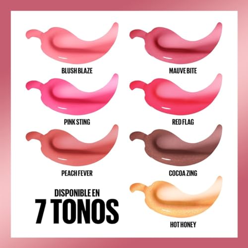 Maybelline Gloss rellenador de labios, Lifter Plump, tono Blush Blaze 001, 5.4 ml - Brillo labial voluminizador, volumen instantáneo y duradero, fórmula picante