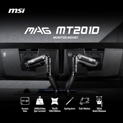 Brazos de Soporte para Monitor Doble MSI mag MT201D Negro Alta Resistencia 17-45 Pulgadas Compatible con VESA
