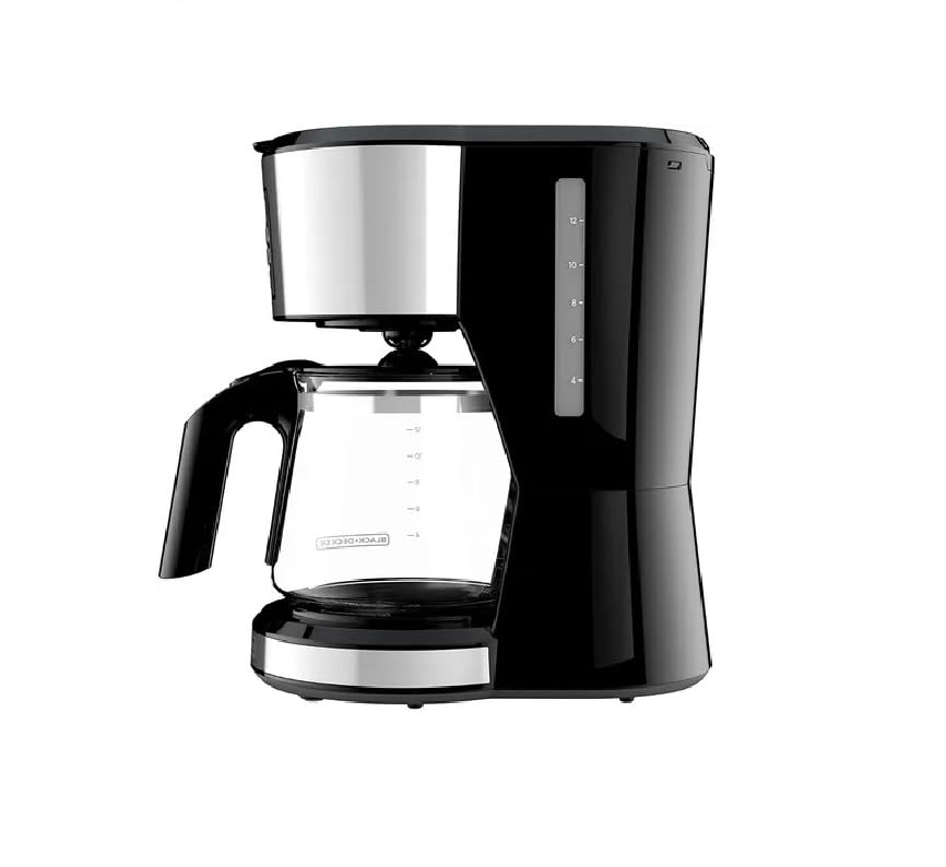 Black+Decker CM1331S-LA Cafetera Programable Black + Decker con Filtro Permanente y Sistema de Goteo en Vórtice, 12 Tazas, CM1331S-LA, color, Negro, pack of/paquete de 1