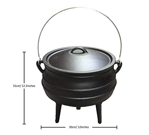Cuisiland Potjie - Maceta de caldero de hierro fundido de 10 cuartos con tapa y 3 patas, olla de fogata presazonada de estilo sudafricano para cocinar al aire última intervensión, sopas, guisos y
