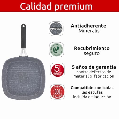 Grill 26x26 Lagostina Tempra Mineral, Con antihadherente Mineralis, compatible con todos los tipos de estufas