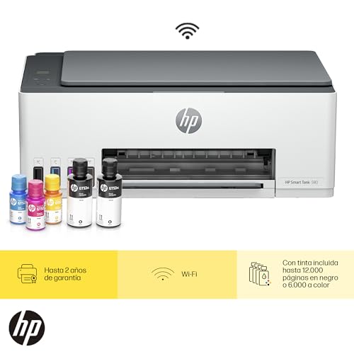 HP Impresora Multifuncional Smart Tank 580, Tinta Continua, Color, Wi-Fi, Dúplex (Doble Cara) Manual, Impresión Desde Smart App, 2 años de Garantía (1F3Y2A)