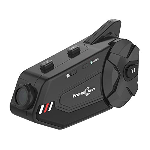 Auriculares para Casco de Motocicleta FreedConn R1plus Bluetooth Intercom FM Negro Impermeables para 6 Ciclistas