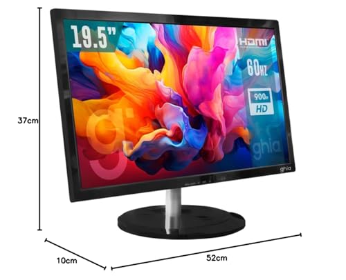 GHIA Monitor 19.5" Pulgadas MG2020. LED, Panel TN, Resolución HD 1600 X 900, 60 Hz MAX, 5 ms de Tiempo de Respuesta, Conexiones VGA y HDMI, Mini Jack 3.5mm.