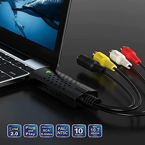 USB Video Capture,Video Capture Card,RCA to USB Video Converter,VHS Mini DV VCR Hi8 DVD to Digital Converter for PC TV, Mac Windows Vista Compatible