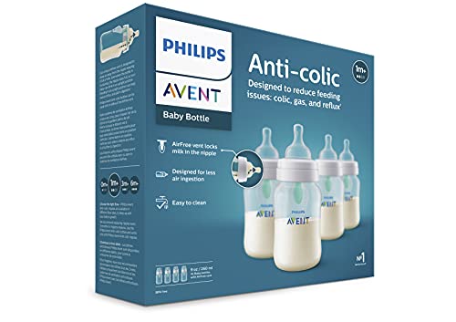 Biberones Philips AVENT Transparentes Anticólicos 9 Onzas Paquete de 4