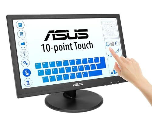 ASUS Monitor táctil 1080P de 15.6" (VT169HE) - Full HD, visualización táctil de 10 puntos, IPS, amplio ángulo de visión, sin marco, cuidado de los ojos, sin parpadeo, luz azul baja, HDMI, cumplimiento