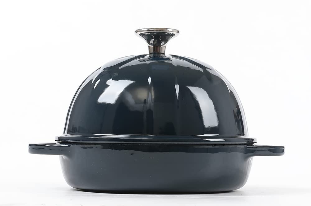 HAWOK - Cloche de pan de hierro fundido, diámetro 6.3 pulgadas/16 cm, 0.57 cuartos de galón, molde esmaltado azul marino