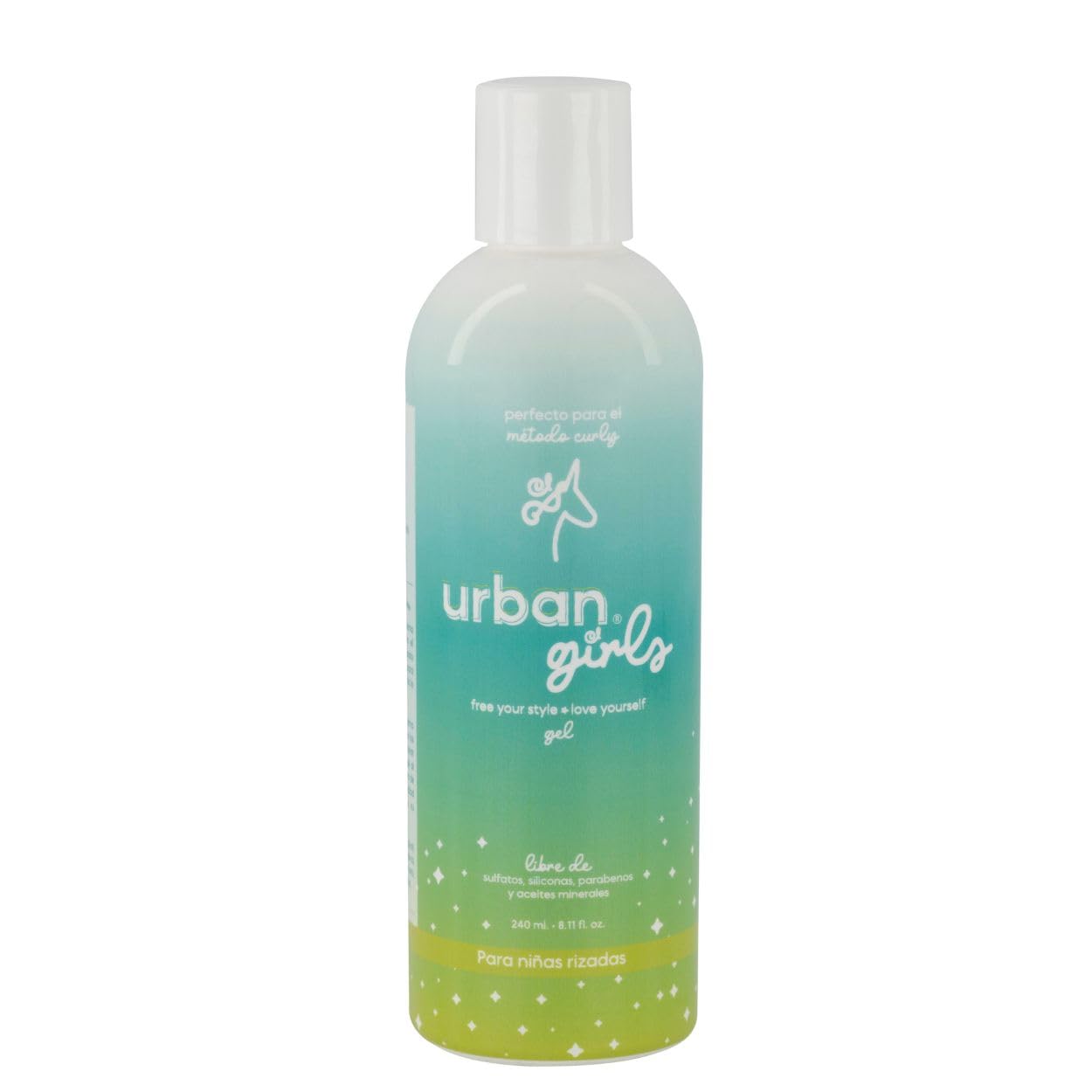 URBAN GIRLS Gel para Cabello Rizado de Niñas 240 ml – Con Aceite de Coco e Ingredientes Naturales – Sin Sulfatos, Parabenos ni Siliconas – Define Rizos Suaves, Controla el Frizz y Cuida el Cabello Infantil
