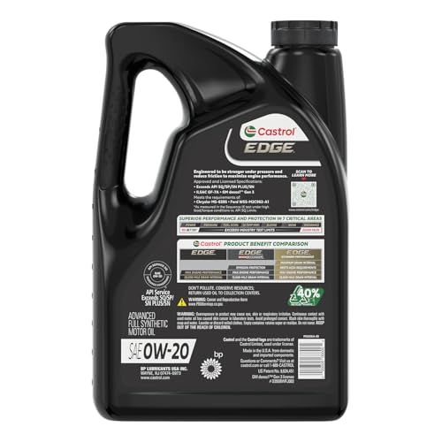 Castrol Edge 0W-20 - Aceite de Motor sintético Completo, 5 Cuartos de galón