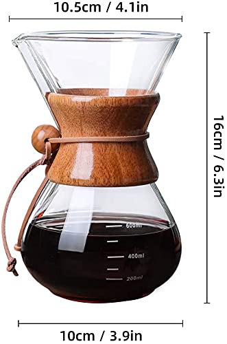 JoalGfda 400ml New Juego de cafetera Pour Over, jarra de vidrio sin papel con filtro de acero inoxidable 304, cafetera de vidrio reutilizable, goteador de café manual, goteo manual