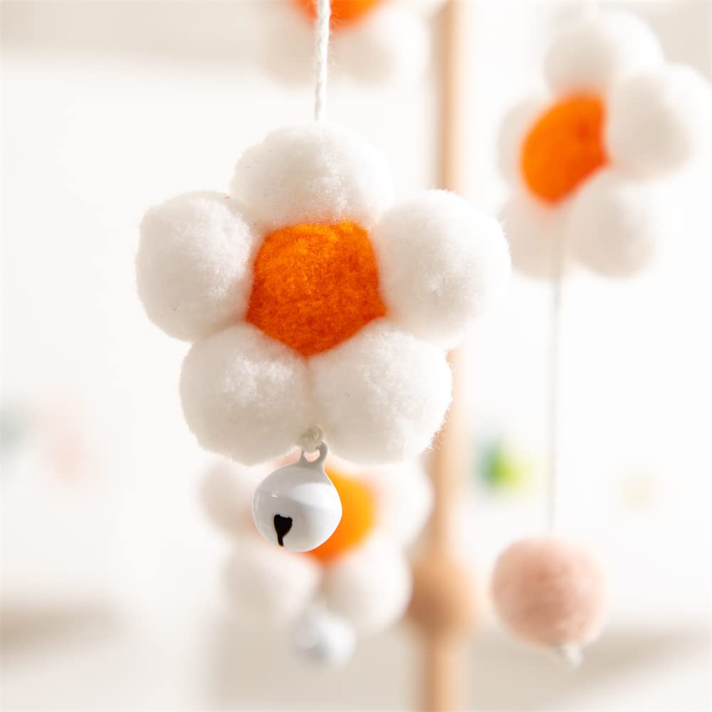 Móvil de bebé para cuna – Móvil de bebé bohemio moderno – Móvil de guardería para niña o niño – Flor colorida – Móvil de cuna para niños y niñas (rosa)