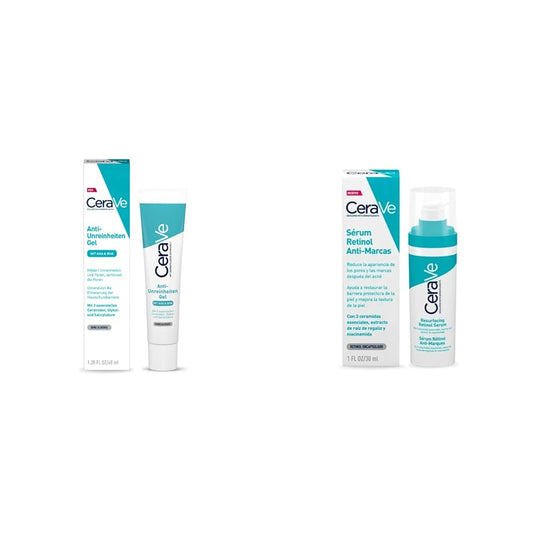 Cerave. Gel Facial tratamiento Anti-imperfecciones Para Piel Grasa o Acne, 40ml + Serum Retinol Anti-Marcas Para Piel Grasa o Acne, 30ml
