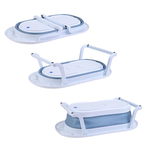 Bañera Para Bebe Plegable Ahorradora de Epacio Con Termometro Y Antideslizante (AZUL)