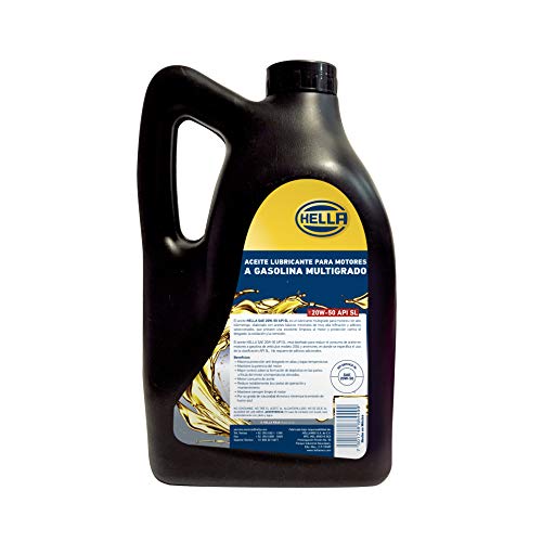 HELLA Aceite Para Motor A Gasolina 20W50 SL, 358277111, HMOSL-20W50GAL, Garrafa de 3.78 Litros, durabilidad de hasta 5.000 km, recomendado para autos livianos con alto kilometraje