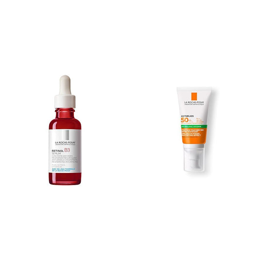 La Roche-Posay La roche posay retinol b3 serum anti-arrugas 30 ml + La Roche Posay Anthelios Toque Seco FPS 50+ Protector Solar Facial para Piel Grasa, 50 ml (el empaque puede variar)