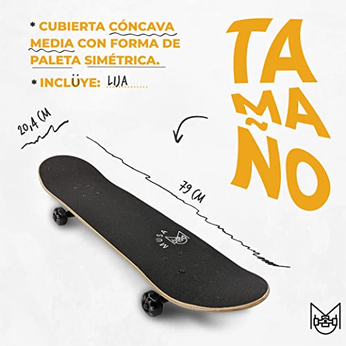 MUSA | Patinetas Skate de Madera con Llantas Blancas | Aesthetic Patinetas Skateboard de Madera de Maple | Ideal para Patinadores Nivel Principiante y Avanzado | Patineta con Diseño