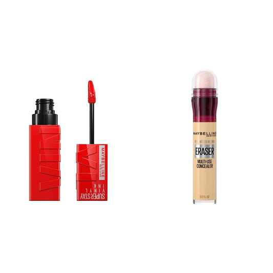 Labial líquido brillante Maybelline Super Stay Vinyl Ink Red Hot + Corrector de Maquillaje Instant Age Rewind, Neutralizer, 6 ml