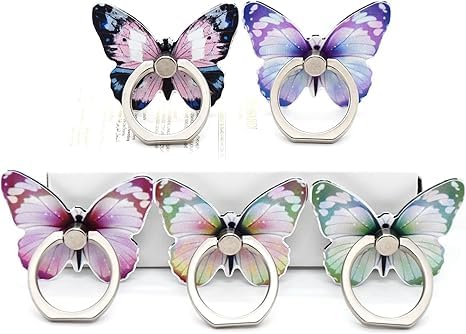 Soporte de Anillo HZZADZXW Morado-Azul-Verde-Amarillo-Rosa con Diseño de Mariposa y Metal Giratorio 360°
