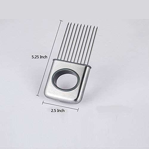 Cortador de Tomates y Cebollas de Acero Inoxidable, Color Plata, con 10 Dientes para Fácil Corte y Sujeción