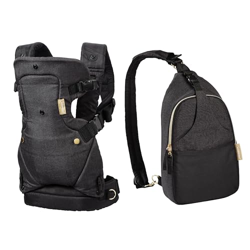 Infantino - Portabebés convertible 4 en 1 y bolsa de pañales cruzada, portabebés Grow-with-Me con bolsa de pañales cruzada, color negro y dorado, juego de 2 piezas