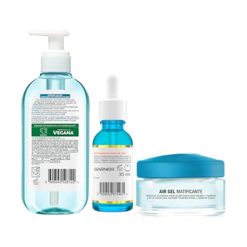 Kit Garnier Las Favoritos del Mariana - Express Anti Imperfecciones para piel grasa con Ácido Salicílico: Gel Limpiador Facial + Serum anti acne + Crema Facial Hidratante Matificante en Gel