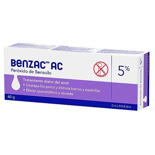 Benzac AC 5% 1 pz 60g Gel para Barros y Espinillas Auxiliar en el Tratamiento del Acné Causado por la Bacteria C.Acnes Formulado con Peróxido de Benzoílo