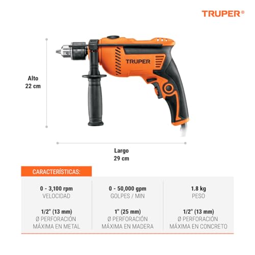 Truper COMBOR-1/2A7, Combo rotomartillo 600W con brocas y desarmadores