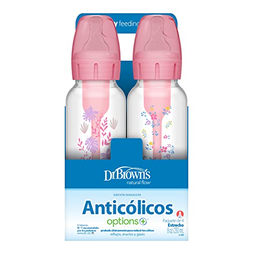 Biberones Dr. Brown's Florales Rosas Options+ 250 ml Paquete de 4