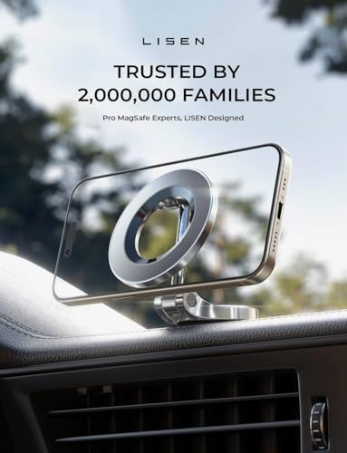 LISEN Soporte para Celular Automóvil Magsafe, 24 Imanes 360° Giratorio Base para Celular Porta Telefono Automovil Compatible con iPhone 16 15 Pro MAX 14 13 y Otros Dispositivos con Anillo Magnético