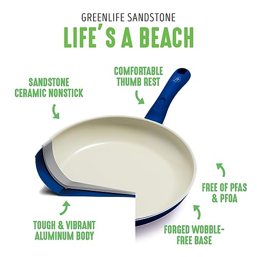 GreenLife - Juego de 15 ollas de cocina y sartenes de cerámica antiadherentes, sin PFAS, apto para lavaplatos, color azul, CC007348-001