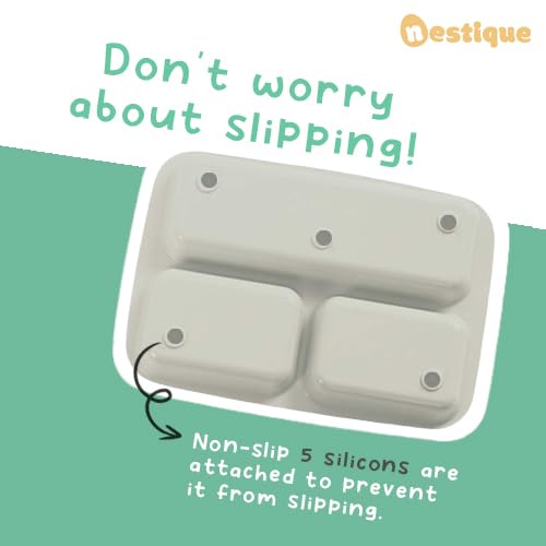NESTIQUE Rabbit One Plate para bebés y niños pequeños, vajilla para niños sin BPA, diseño dividido, resistente al calor, apto para microondas y lavaplatos (azul cielo)