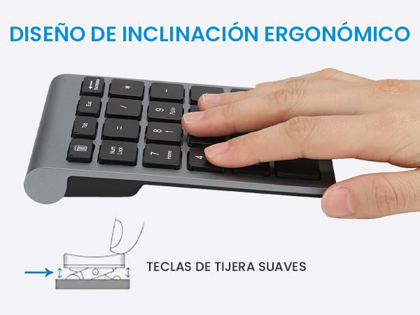 Teclado Numérico Inalámbrico Ergonómico Gris Hierro 22 Teclas para PC iOS OS Laptop