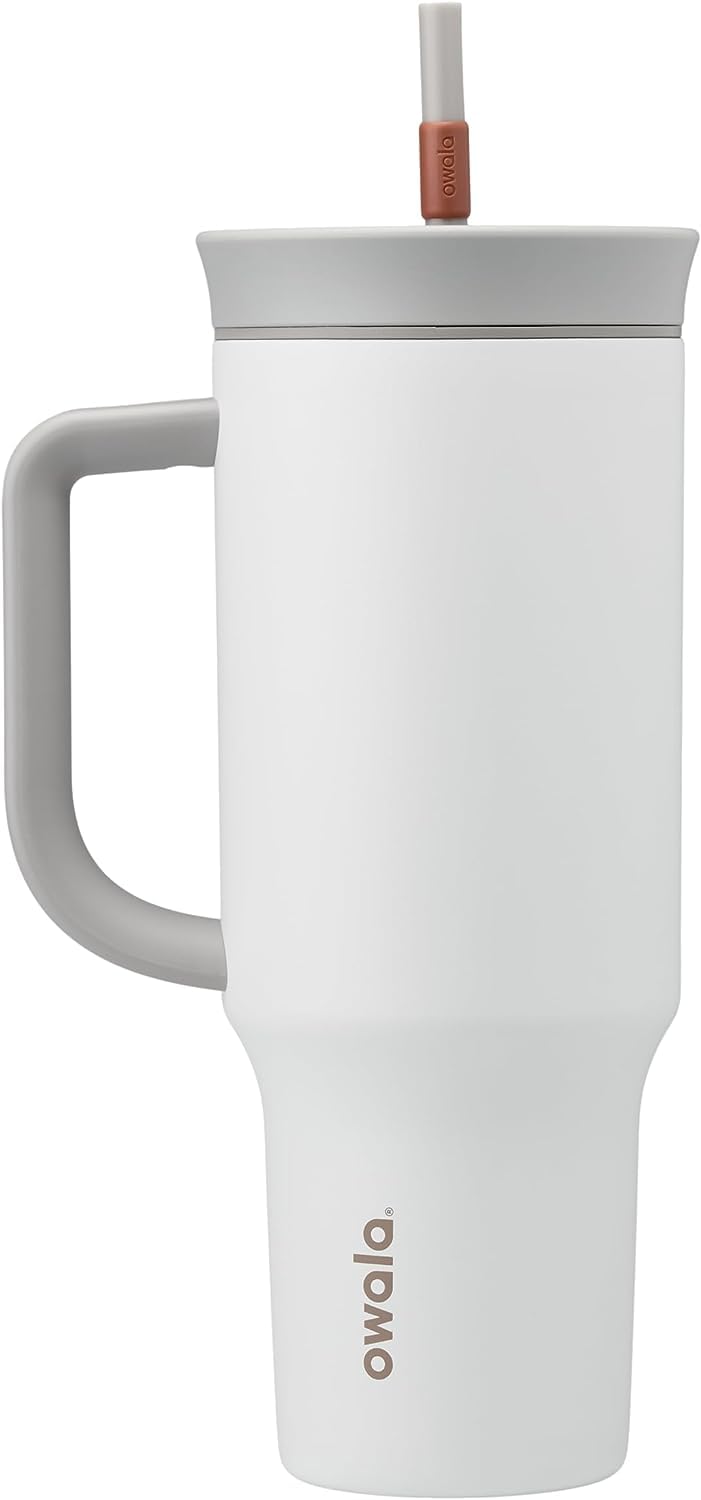 Vaso de Viaje Owala Blanca Triple Capa Aislada con Tapa Antiderrames y Popote