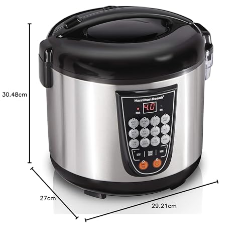Hamilton Beach - Arroz digital programable y vaporizador de alimentos, 20 tazas cocidas (10 tazas sin cocinar), 14 ajustes preprogramados para saltear cereal caliente, sopa, olla antiadherente, acero