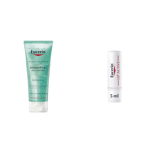 Eucerin Exfoliante facial piel grasa imperfecciones 100ml + Ph5 Bálsamo labial Protector de Labios FPS 20, 4.8 gramos