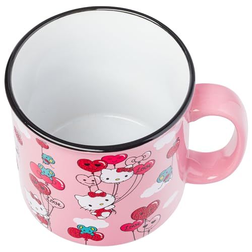 Taza de Cerámica Silver Buffalo Sanrio Hello Kitty rojo y rosa patrón de purpurina 20 onzas