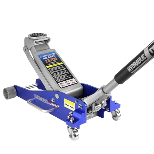 BouPower Gato hidráulico para Piso, hidráulico de Perfil bajo de Aluminio y Acero con Bomba de elevación rápida de Doble pistón, Capacidad de 2.5 toneladas (5 Libras), Color Azul