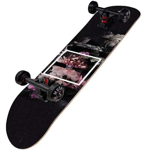 MUSA | Patinetas Skate de Madera con Llantas Blancas | Aesthetic Patinetas Skateboard de Madera de Maple | Ideal para Patinadores Nivel Principiante y Avanzado | Patineta con Diseño