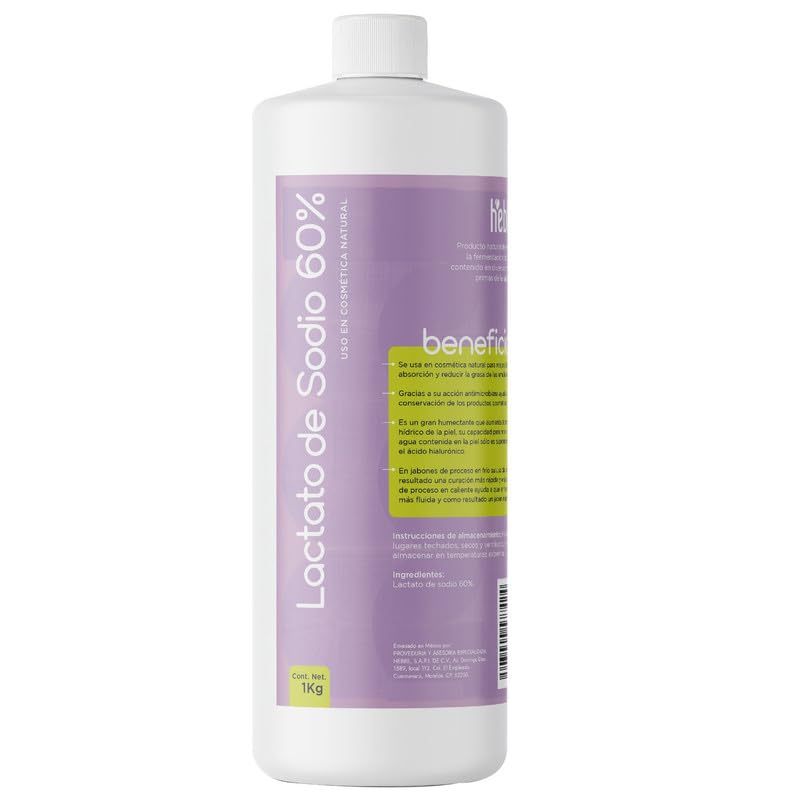 HEBBE Lactato de Sodio 60% 1 kg | Humectante NMF | Regulación pH | Jabones y Cremas Veganas | Soluble en Agua