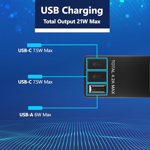 LIDER Extensor de toma protegido contra sobretensiones, tira de alimentación de 4 tomas, USB tipo A de 21 W y 2 puertos USB tipo C, enchufe de placa de pared ultrafino con extensor de cable, cara