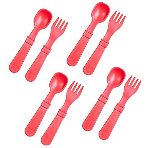 Re Play - Tenedores y cucharas para niños pequeños, paquete de 8 sin estuche de transporte, 4 tenedores para niños con puntas redondeadas y 4 cucharas profundas para niños pequeños, utensilios de 0.2