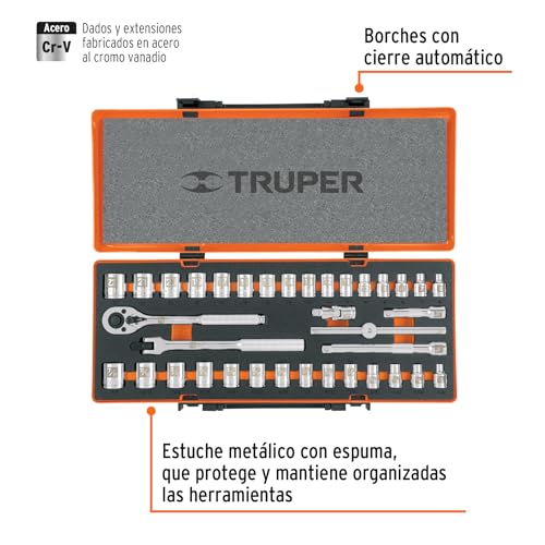 Juego de Autoclé Truper Mixto 3/8 pulg 36 Piezas