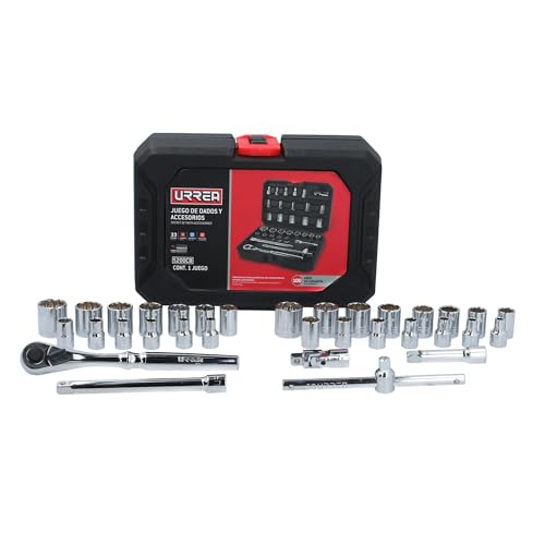 Juego de Dados y Accesorios Urrea 33 Piezas Estuche Plástico 3/8 Pulgadas