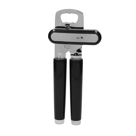 KitchenAid 1797-34 Abrelatas Multiusos de Acero Inoxidable, Colección Classic Black Premium, Utensilio de Cocina para Uso Doméstico, Abrebotellas Integrado, Manivela con Mando Grande y Mango Negro