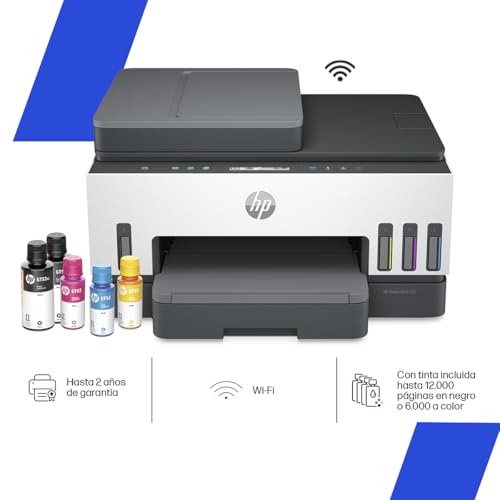 HP Impresora Multifuncional Smart Tank 750, Tinta Continua, Color, Wi-Fi, USB, Bluetooth, Dúplex (Doble Cara) & ADF Alimentador Automático, Impresión, escaneo, copiado (6UU47A)